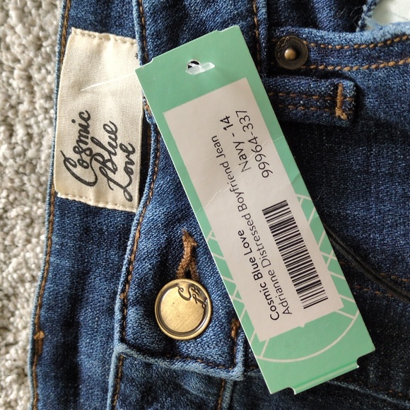 NWT Cosmic Blue Love Adrianne Distressed Boyfriend Jeans Size 14 - Picture 4 of 6